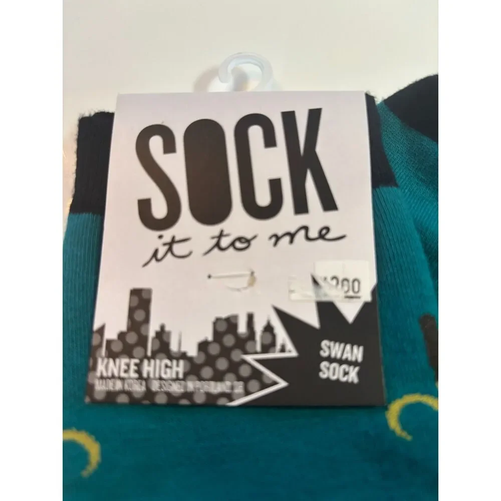 Sock It To Me Swan Knee High Socks Teal Bird Art Nouveau NWT Style F0263